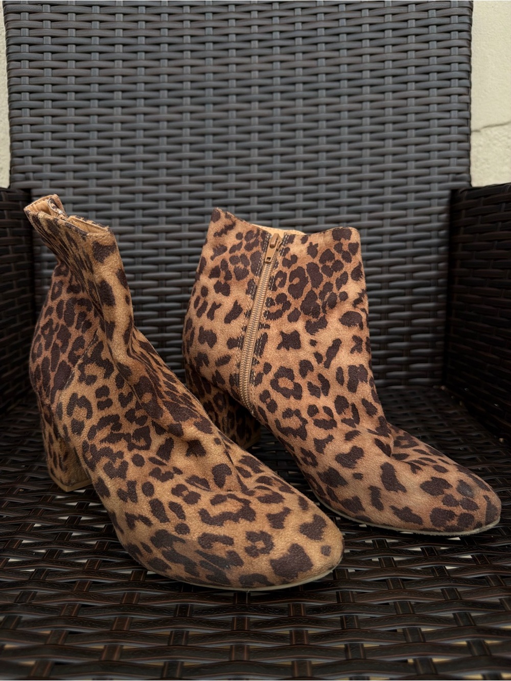 Leopard Print Ankle Boots - Brown